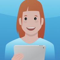 Stilisierte junge Frau mit Tablet